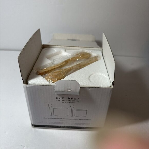 Rae Dunn Artisan Collection By Magenta Guac And Salsa Bowl Set W/ Bamboo Spoons - Picture 4 of 6